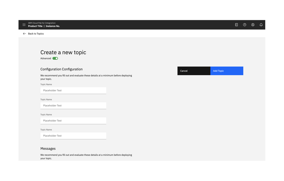 Example of a full-page creation flow